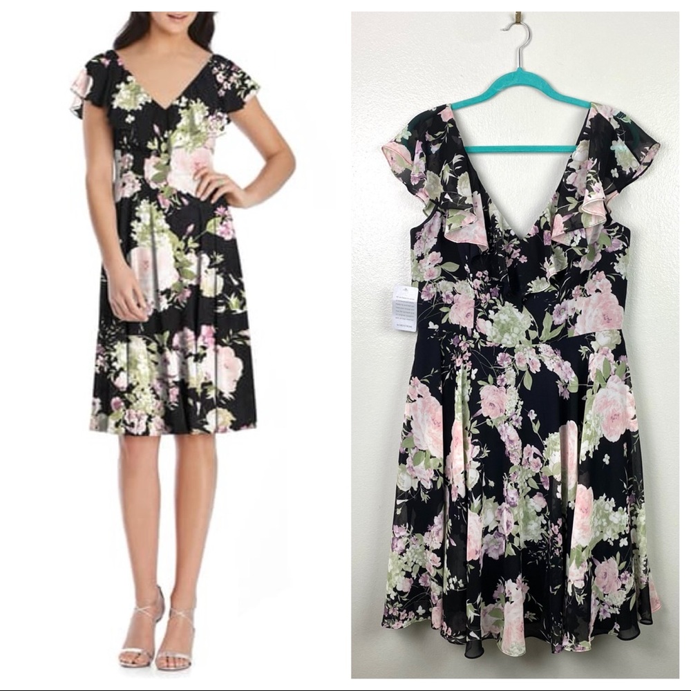 NWT After Six | Floral Chiffon Cocktail Dress Plus 16